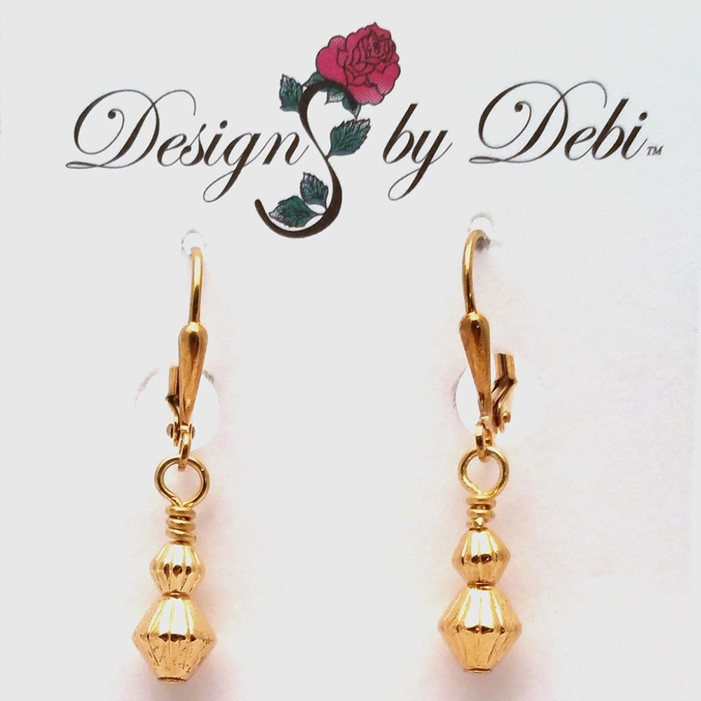 3/$25 Gold Stacked Bicone Leverback Earrings